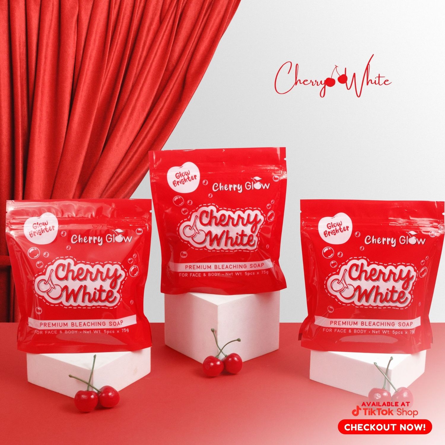 Cherry Glow Cherry White Premium Bleaching Soap for Face &amp; Body 5pc x 75g