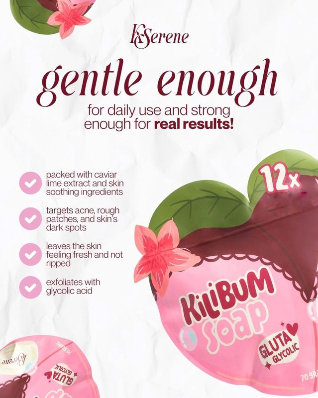 KSerene KiLiBUM Gluta Glycolic Soap 70g x 3 Bars – Gentle Exfoliating Bar with Glycolic, Kojic &amp; Lactic Acid, Caviar Lime Extract, Glutathione – Smooth, Even, and Fresh-Looking Skin – Daily Use Face &amp;