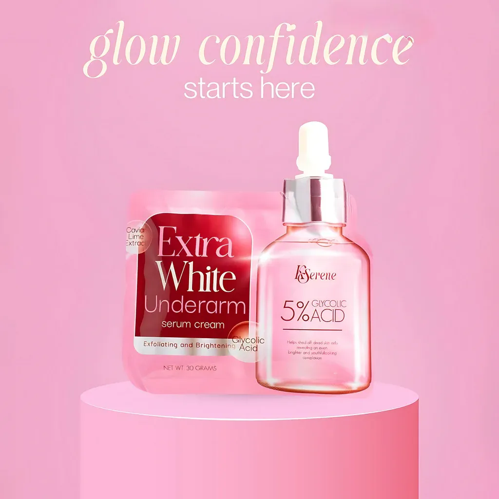 KSerene Extra White Underarm Serum Cream with 5% Glycolic Acid – Exfoliating &amp; Skin-Smoothing Formula for Underarms, Elbows, and Knees – Lightweight, Fast-Absorbing, Plant-Based AHA Serum – 30g