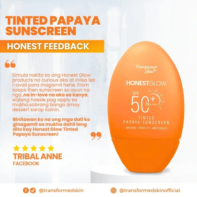 Honest Glow Tinted Papaya Sunscreen SPF 50 PA+++ - 50g Honest Glow Tinted Papaya Sunscreen SPF 50 PA+++ - 50g