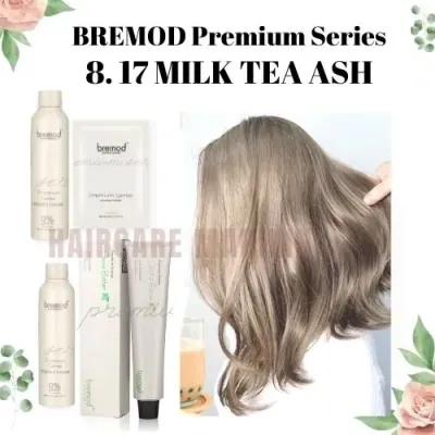 8.17 Milk Tea Ash Bremod Premium Series With Oxidant Cream- Bremod Cocoa Butter Hair Color and Bleach Set