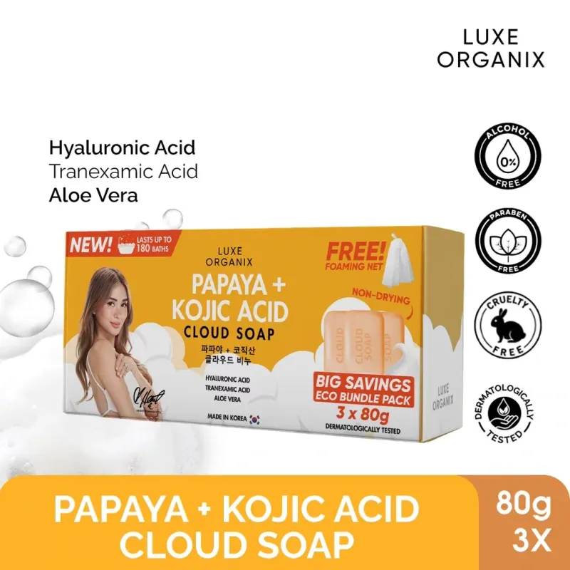 Luxe Organix Papaya + Kojic Acid Cloud Soap 80gx3 Luxe Organix Papaya + Kojic Acid Cloud Soap 80gx3