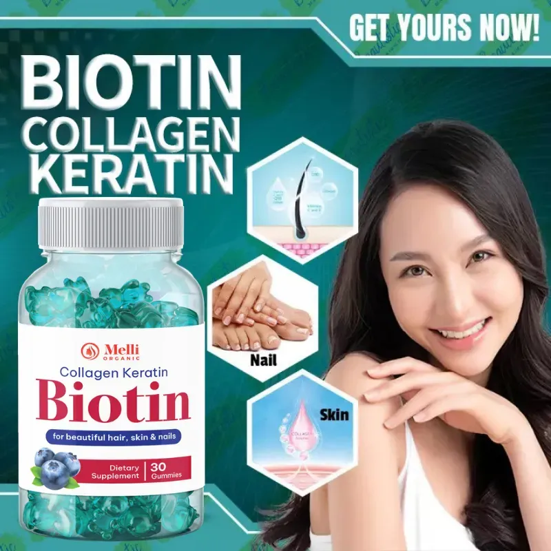 Melli Organic Collagen Keratin Biotin for Beautiful Hair, Skin &amp; Nails 60 Gummies