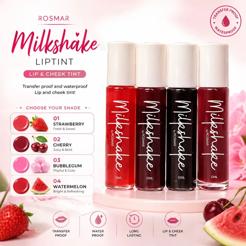 Rosmar Milkshake Liptint - Strawberry, Cherry, Bubblegum &amp; Strawberry