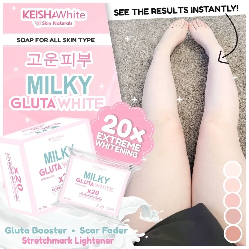 3PCS Keisha White - ​Milky Gluta White x20 Extreme Whitening Soap for Dark Spots Scars Acne Pimple Marks Dry