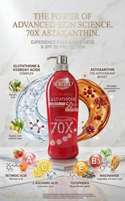 Soriko Glutathione Astaxanthin 70X Healthy Bright Body Lotion SPF50 PA++++ 500ml - NEW PACKAGING Soriko Glutathione Astaxanthin 70X Healthy Bright Body Lotion SPF50 PA++++ 500ml - NEW PACKAGING