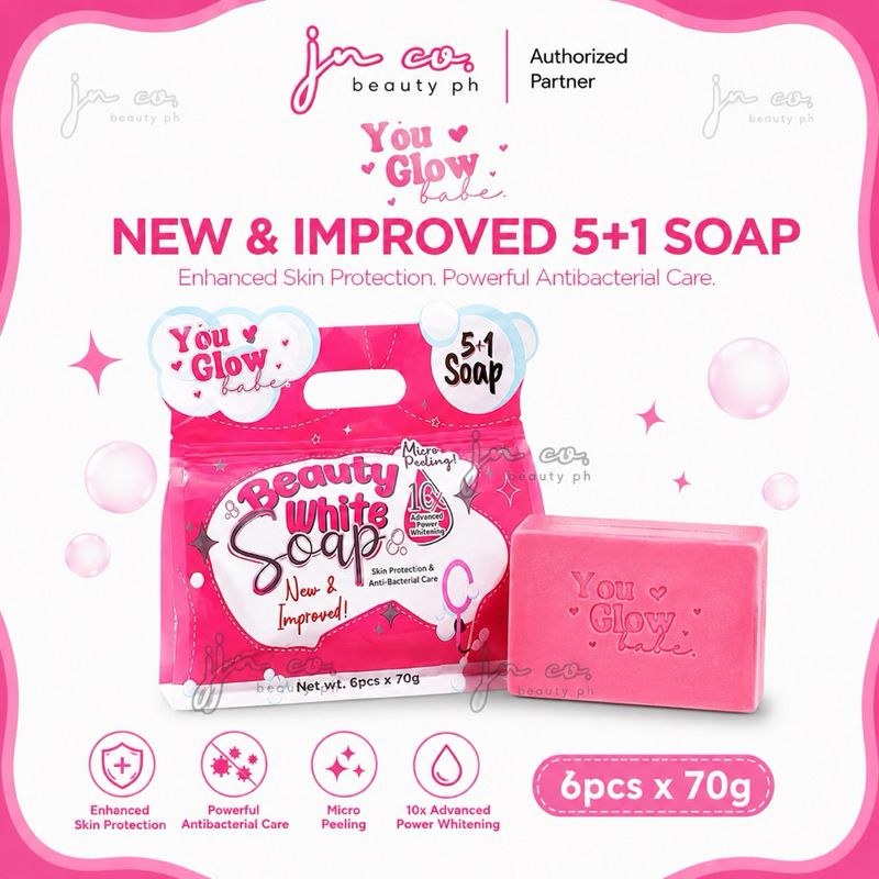 Beauty White Soap by You Glow Babe, 6 Bars x 70g - 420g - NEW PACKAGING Start August 2026