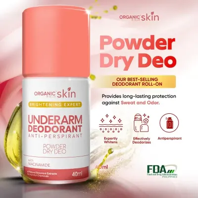 Organic Skin Japan Intensive Whitening Underarm Powder Dry Deodorant Under Arm Deo Roll on 40ml (NEW PACKAGING)