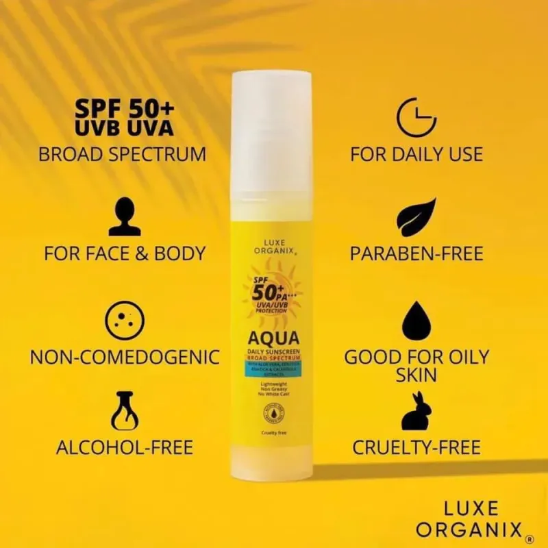 Luxe Organix Aqua Daily Sunscreen SPF50+ PA*** UVA/UVB Protection 50ml
