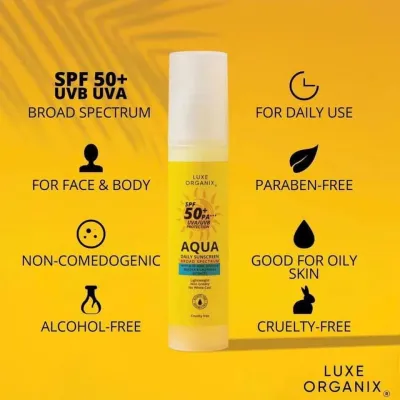 Luxe Organix Aqua Daily Sunscreen SPF50+ PA*** UVA/UVB Protection 50ml