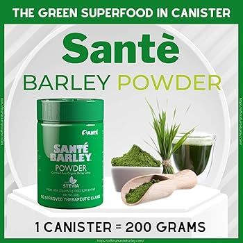 Sante Barley Pure Powder Canister Original - 200 Grams - Pack of 1 - Gluten Free - Natural Formula - Herbal Food Supplement Organic Greens Powder