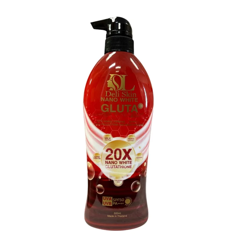 Deli Skin Nano White Gluta Body Lotion SPF50 PA+++ 500ml – (RED) Radiance Boosting Body Moisturizer Deli Skin Nano White Gluta Body Lotion SPF50 PA+++ 500ml – (RED) Radiance Boosting Body Moisturizer