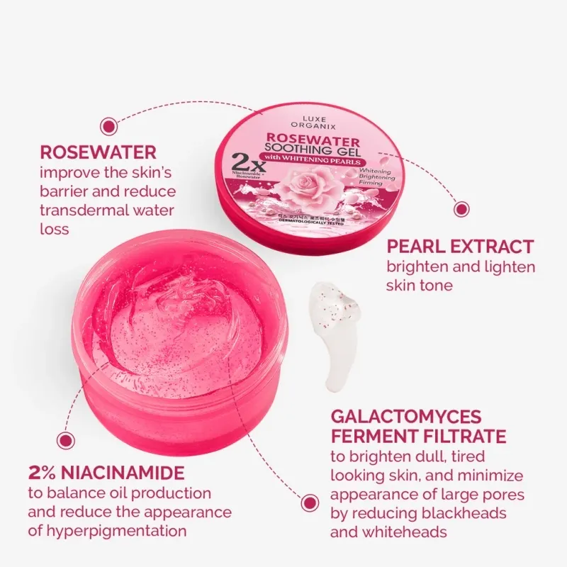 Luxe Organix Rosewater Soothing Gel With Whitening Pearls 300ml