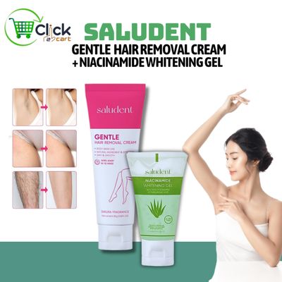 Combo Saludent Hair Removal Cream + Aloe Vera Whitening Gel Painless Underarm Bikini Aloe Vera Niacinamide Whitening Gel Hyaluronic Acid Moisturizing Gentle