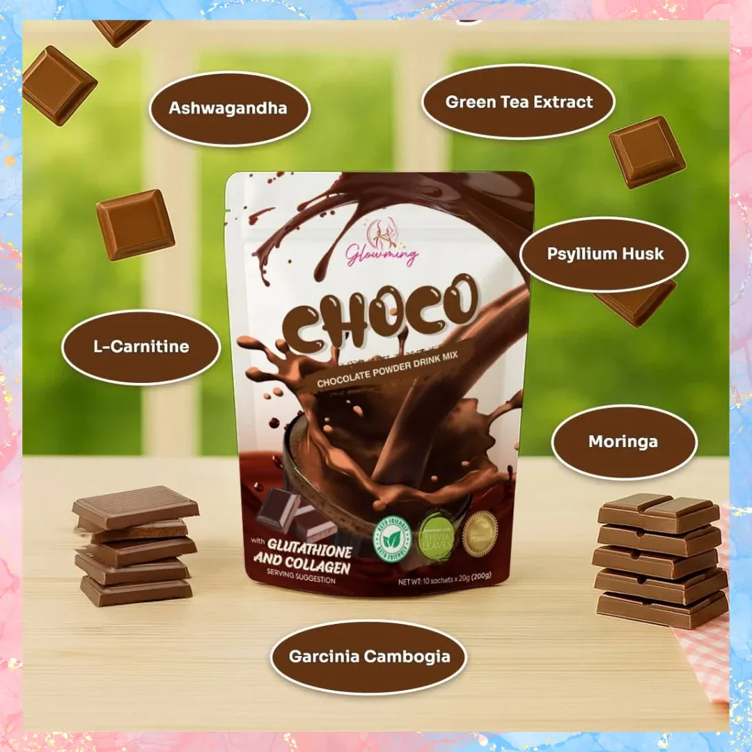 Cris Cosmetics Glowming Choco - Glutathione & Collagen Drink Mix | 20g x 10  Sachets