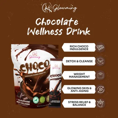 Cris Cosmetics Glowming Choco - Glutathione &amp; Collagen Drink Mix | 20g x 10 Sachets