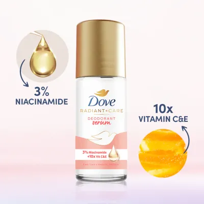 Dove Radiant+ Care Deodorant Serum 3% Niacinamide +10x Vit C &amp; E - Orange 45ml