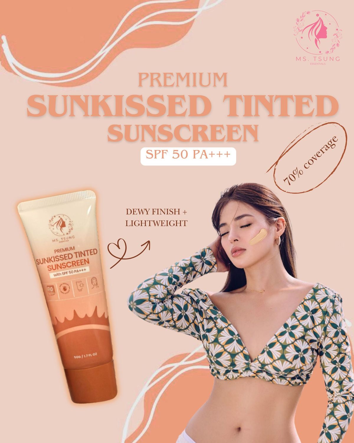 Ms. Tsung Essentials Sunkissed Tinted Sunscreen SPF 50 PA+++ | Daily Face Sunscreen | 50g