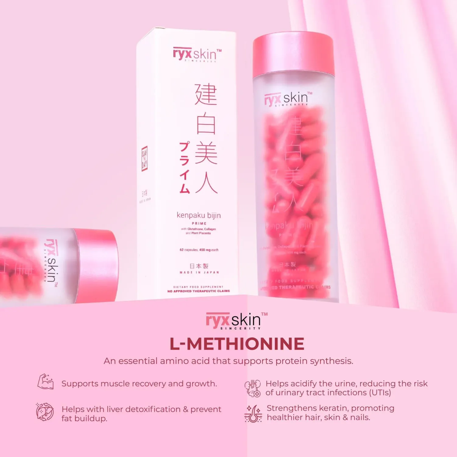 Ryx Skincerity  Kenpaku Bijin Prime (Glutathione,Collagen &amp; Vitamin C) 62 Capsules