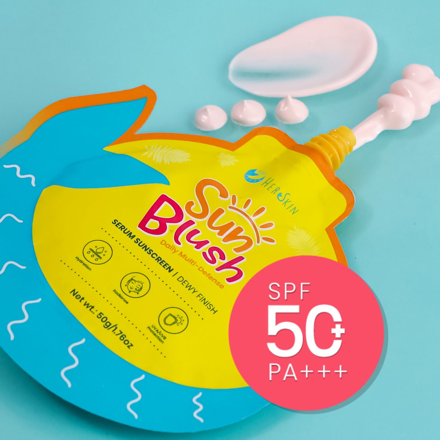 Her Skin Sun Blush Serum Sunscreen Dewy Finish SPF 50++ 50g