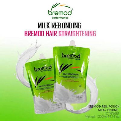 Bremod Milk Rebonding Set (A + B) – Professional Hair Straightening &amp; Nourishing Treatment – 1250ml + 1250ml