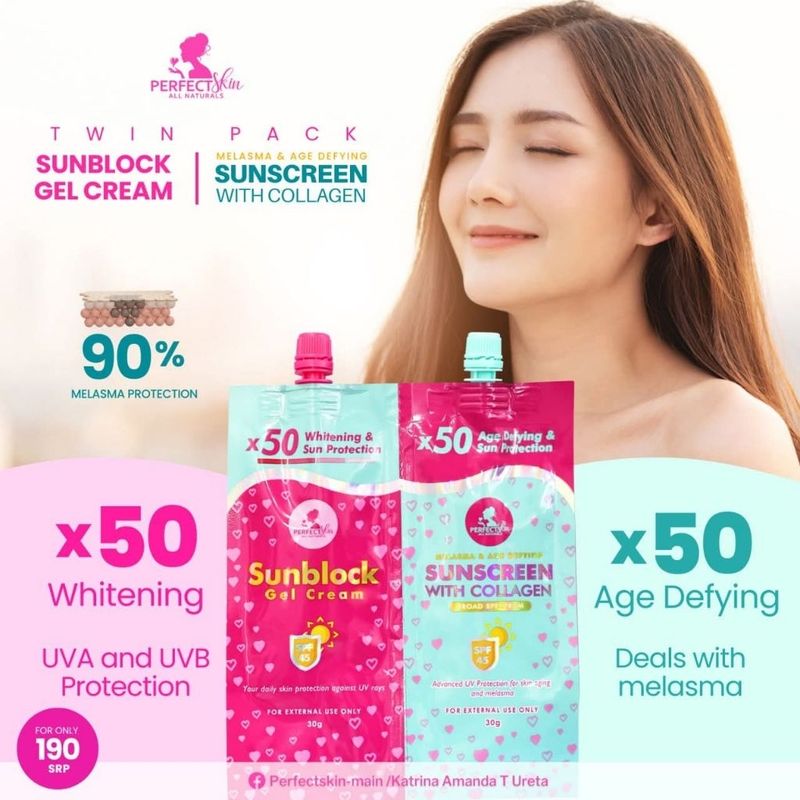 Perfect Skin TWINPACK Sunblock Gel Cream + Melasma Age Defying Sunscreen with Collagen