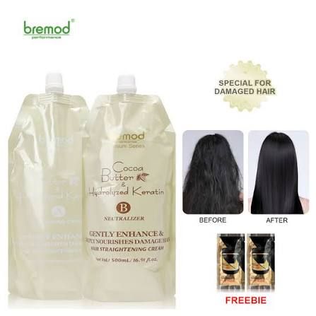 Bremod Premium Series Cocoa Butter &amp; Hydrolyzed Keratin Hair Straightening Cream for Damaged Hair