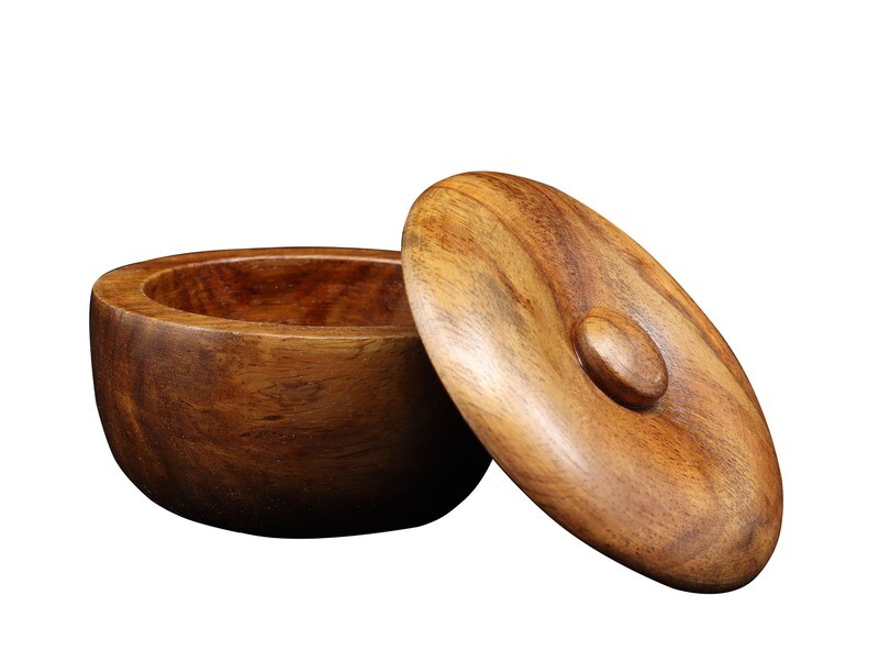 DARK OAK WOOD SHAVE BOWL W/LID #402