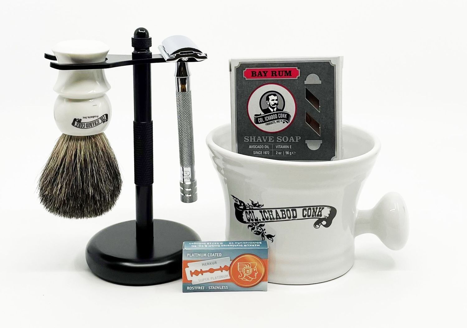 WHITE DE SHAVE SET 6PC. with Long Handle Razor #294-W