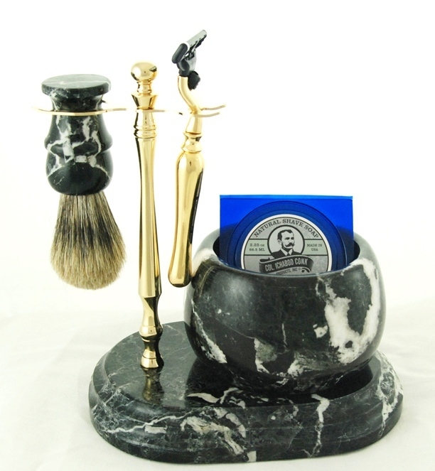 5pc. HAND CRAFTED MARBLE SHAVE SET  in Black (Zebra) #251G