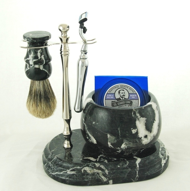 5pc. HAND CRAFTED MARBLE SHAVE SET  in Black (Zebra) #251C