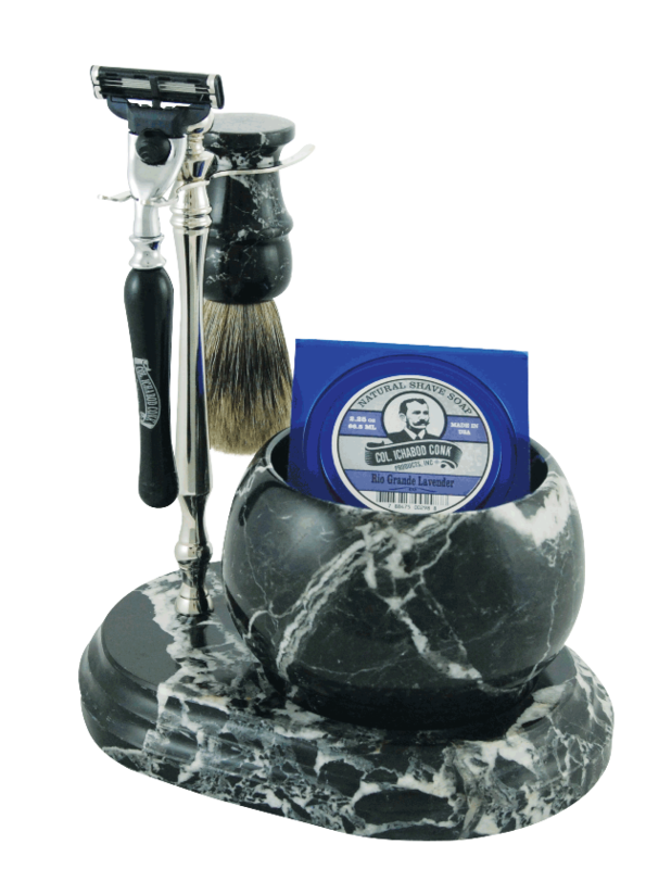 5pc. HAND CRAFTED MARBLE SHAVE SET  in Black (Zebra) #251B/C