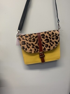 Leather Handbag - Yellow /Print