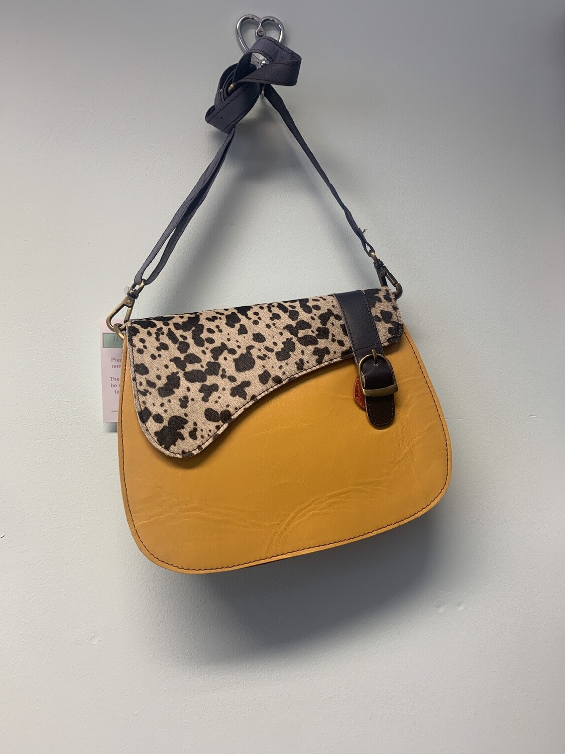Leather Handbag - Yellow/Print