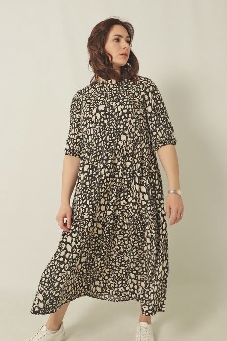 Tiered Dress - Black Leopard Print