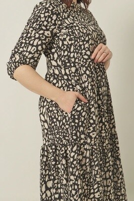 Tiered Dress - Black Leopard Print