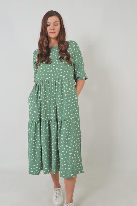 Tiered Dress Green/White