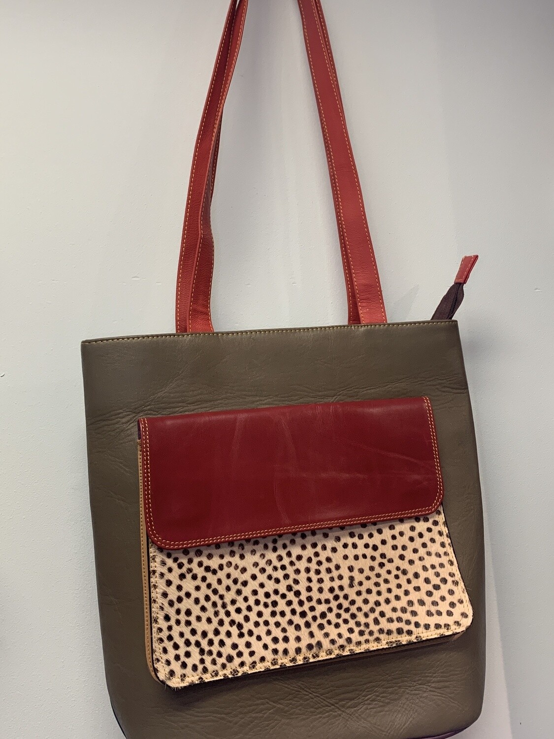 Tote Handbag -Brown/Blue Leather