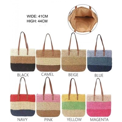 Triple Colour Large Straw Shoulder Bag