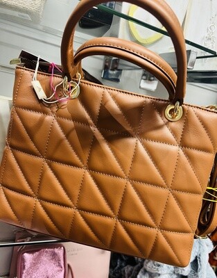 Leather Quilted Grab Bag - Tan