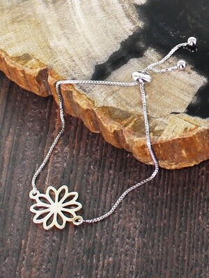 Flower Charm Bracelet - Silver Plate