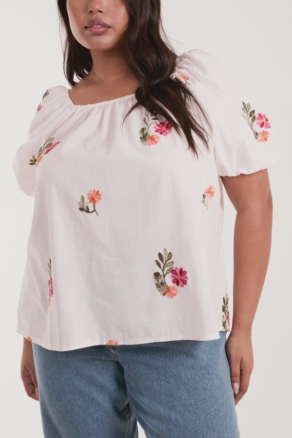 Curve White/ Floral Top