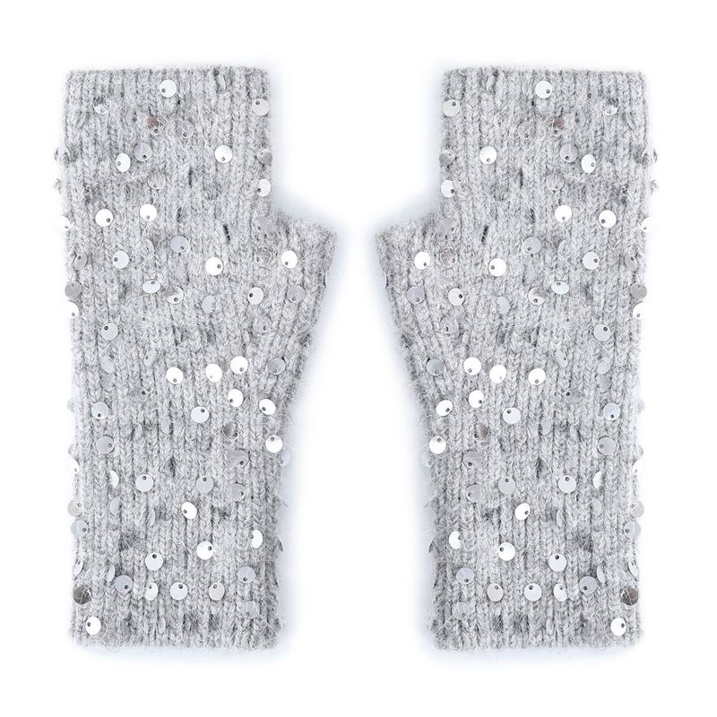 Cashmere Blend Sequin Fingerless Gloves, Colour: Silver