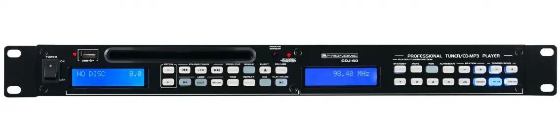 Pronomic CDJ-60 1 HE Rack CD-Player mit MP3-CD, USB & Radio Tuner