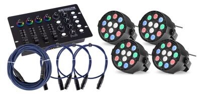 Showlite SPS-121 LED Smart Party Spot im Set mit DMX Controller und Kabel 4er Set