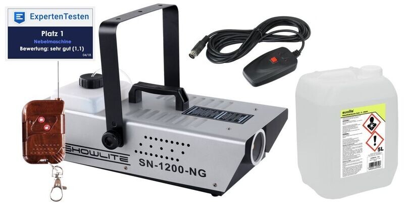 Komplettset Showlite SN-1200 Nebelmaschine 1200W inkl. Fernbedienung + 5 L Nebelfluid Komplettset Showlite SN-1200 Nebelmaschine 1200W inkl. Fernbedienung + 5 L Nebelfluid
