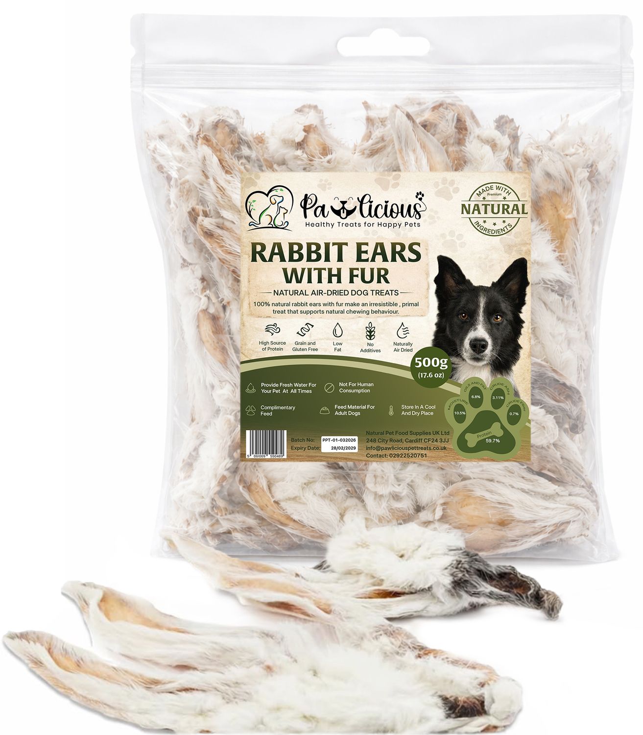 Pawlicious Hairy Rabbit Ears (500g)