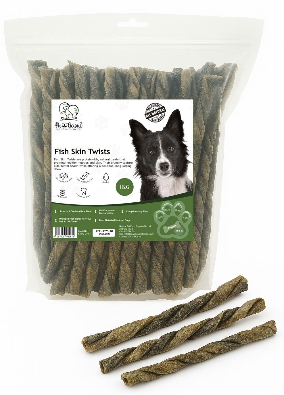 Pawlicious Fish Skin TWISTS (1KG BULK BAG)
