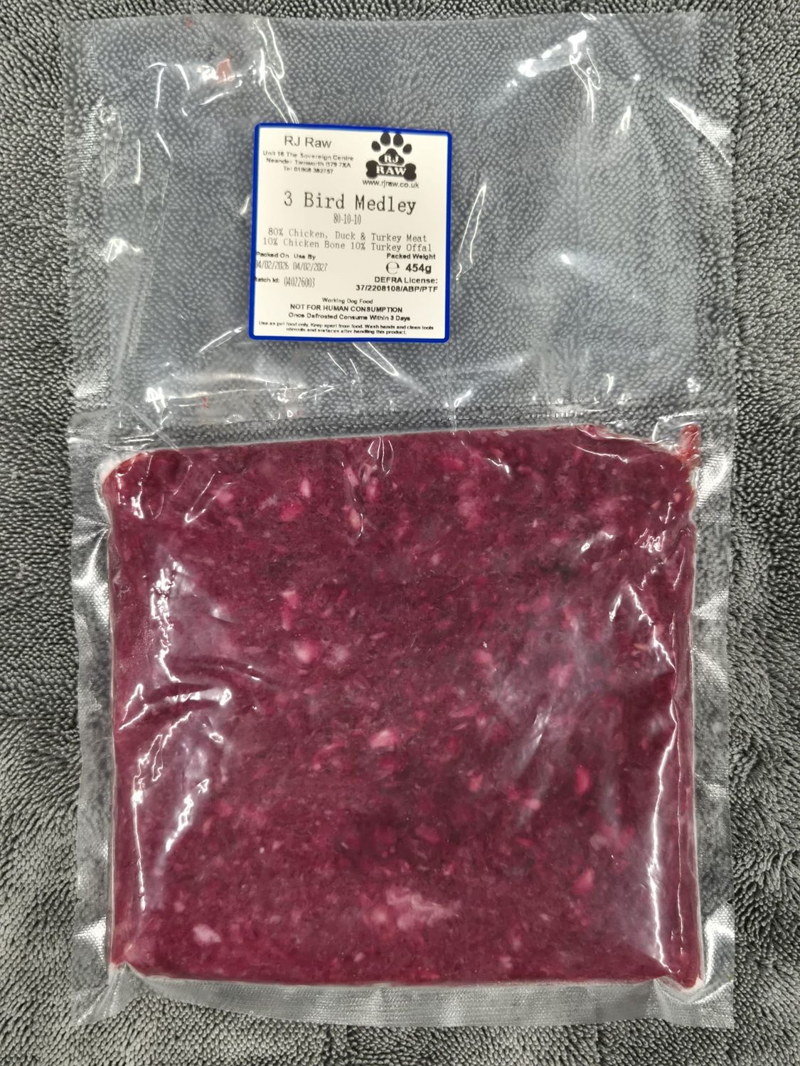 RJ Raw 3 Bird Mix 80/10/10 (454g)