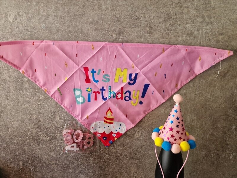 Bandana roze "it's my birthday", hoedje en cijfers